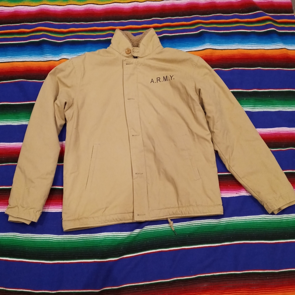 Khaki army coat sherpa lined